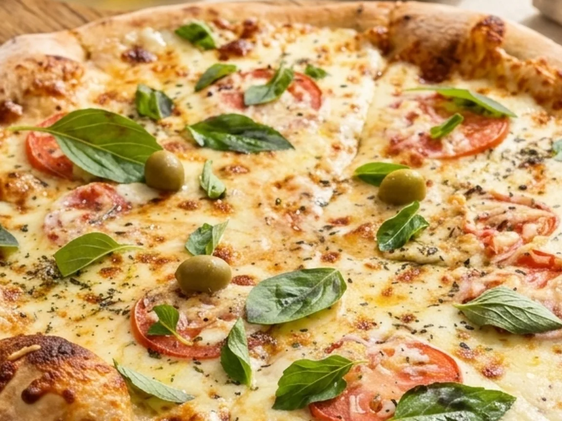 Pizza marguerita com azeitonas — depois